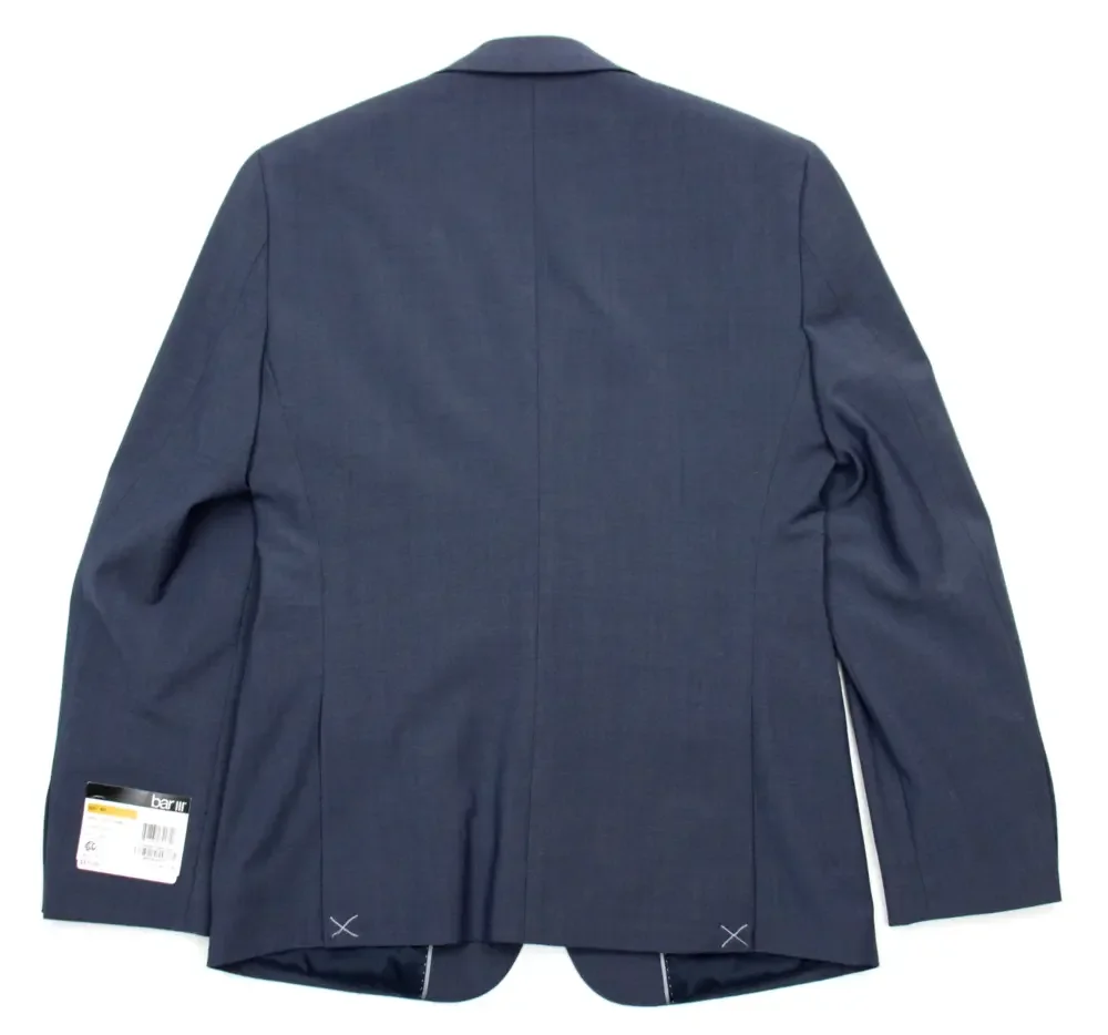 Bar III Skinny Fit Suit Jacket 44 L Mens Solid Blue Stretch Wool Two Button